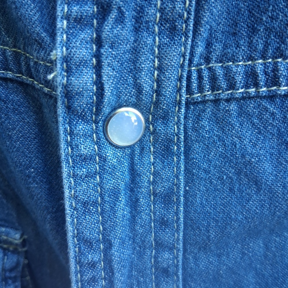 Bit &‎ Bridle Denim Women's Large Shirt Short Sleeve Pearl Snap Western Pockets - Picture 5 of 8